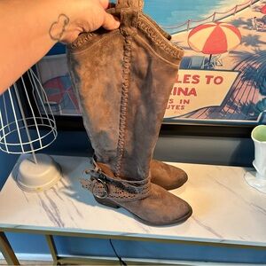 Hot Rated Tall suede western buckles detailed boots